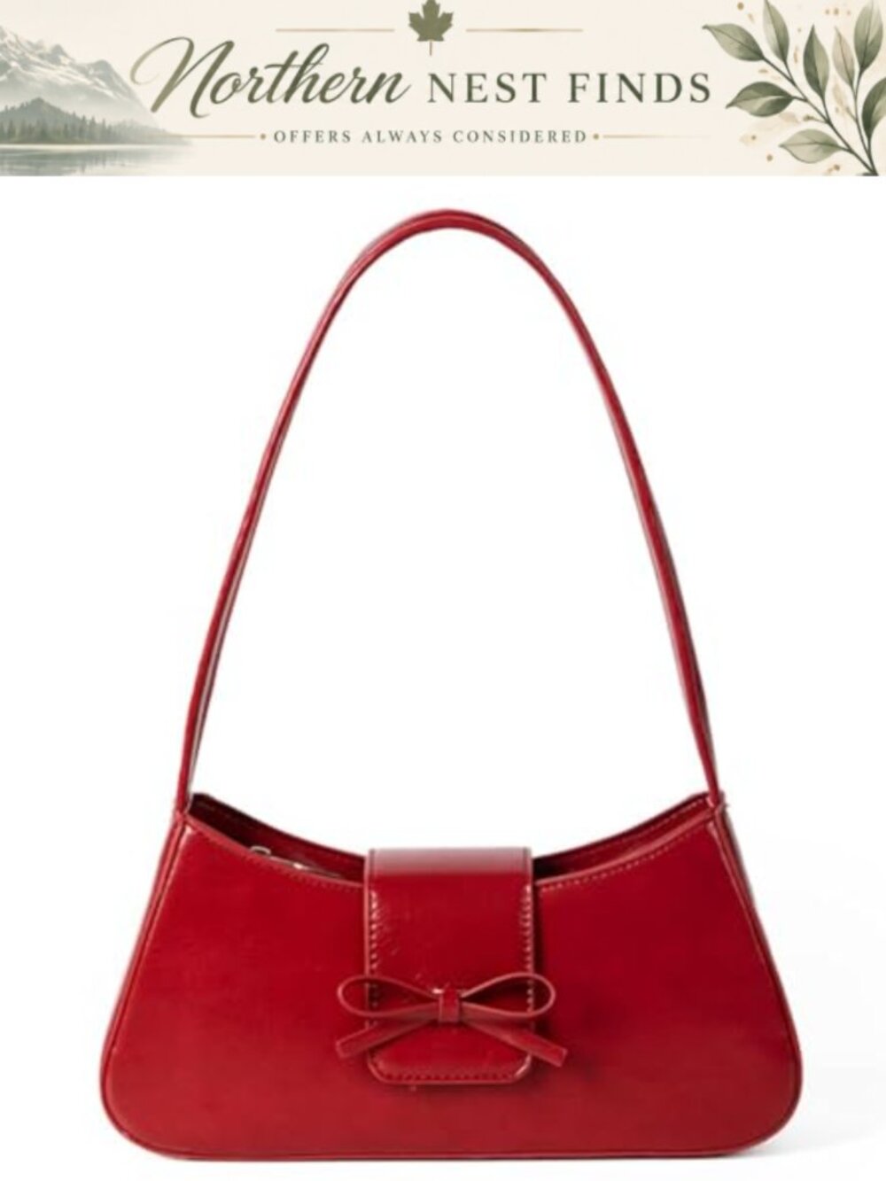 Faux Leather Hobo Shoulder Bag Bow Design Y2K Purse for Women